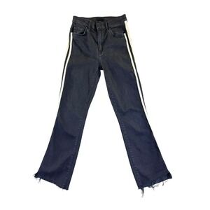 Mother The Insider Crop Guilty Racer Step Fray Jeans Black Stripe Size 24